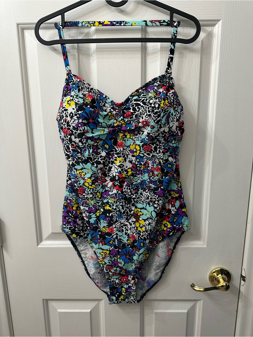 Marks & Spencer Black Multicolor Floral One-Piece Swimsuit Halter Neck 20